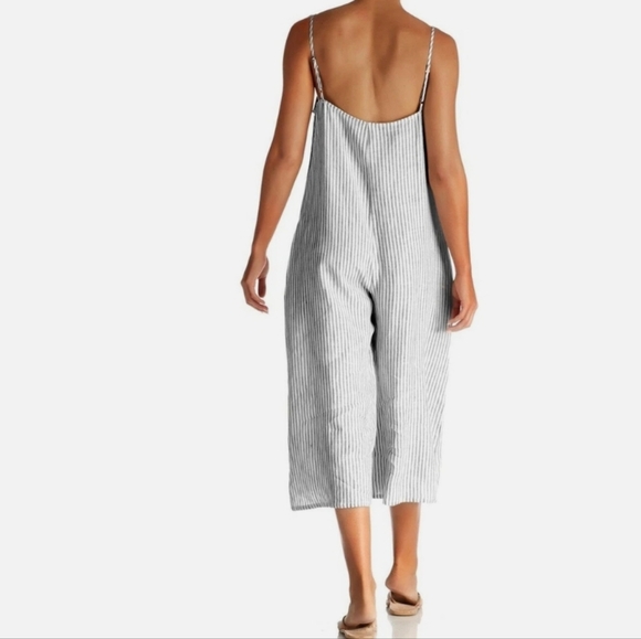 Vitamin A Linen Black Stripe Capri Jumpsuit - Picture 3 of 13